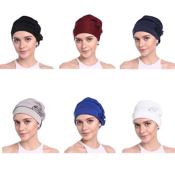 women ruffle chemo turban headband scarf beanie cap hat for cancer patient, Blue;gray